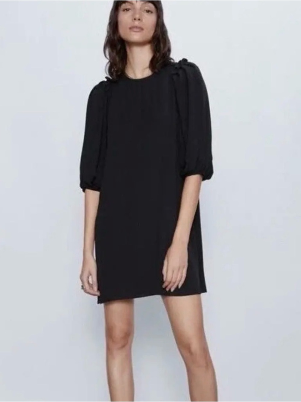 Zara Black Puff-Sleeve Mini Dress